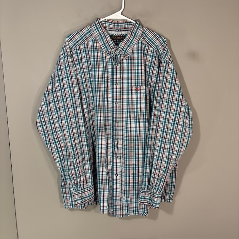 Ariat Shirt Mens 2XL Blue Plaid Long Sleeve Button Up Pro Series Western Casual